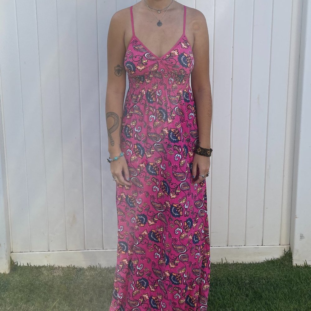 Pink Patterned Maxi Boho Dress (M)
